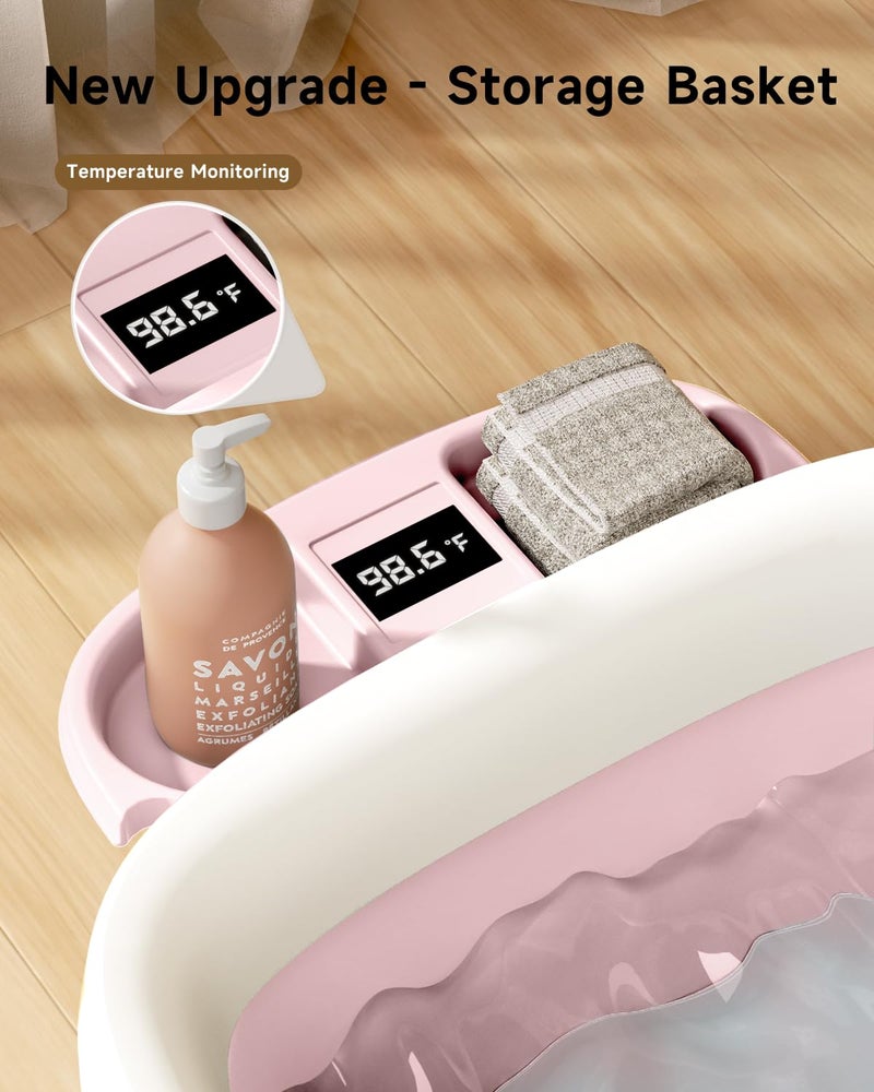EverKiddo Collapsible Baby Bathtub, Laege Infant Bath Tub with Thermometer & Cute Soft Cushion for Newborn to 36-Month Toddlers, Storage and Non-Slip Feet Design, Baby Bath Gift (Pink) - Image 2